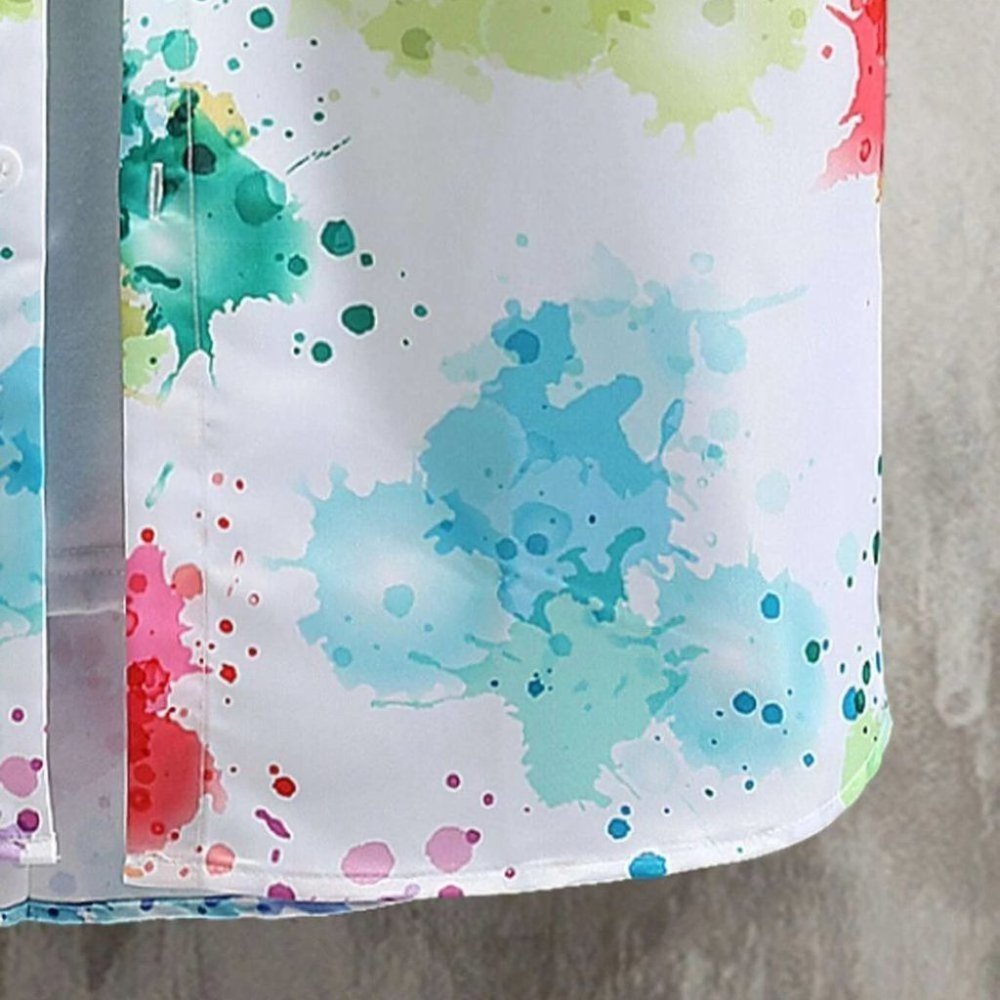 White Vacation Style Men's Splatter Paint Shirt - Picture 5 of 8